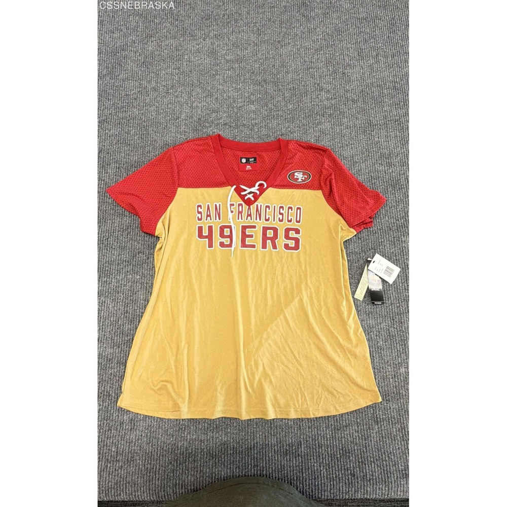 NFL Team Apparel‎ Women's San Francisco 49ers Lace Up Shirt Gold Red NWT Sz 2XL